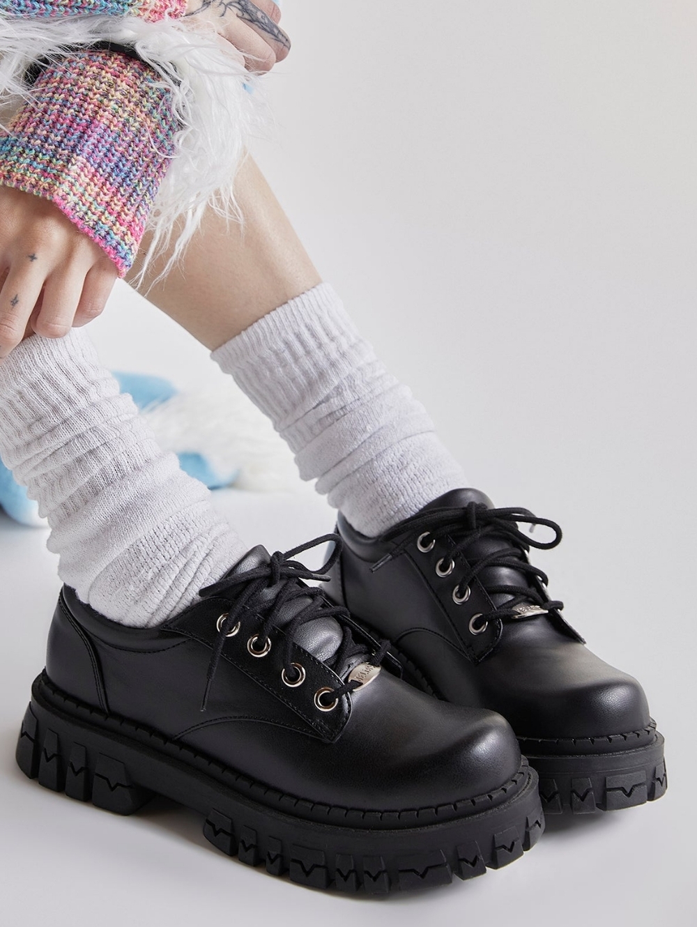 Dolls Kill Delia's Black Corporate Goth Faux Leather Teen Craft Oxford Shoes 8 - Picture 12 of 12